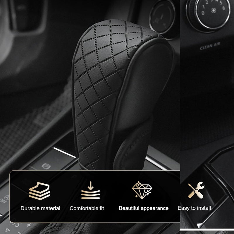 Bawkars Car Leather Gear Shift Cover, Anti-Slip Dustproof Gear Shifter Stick Protector with Diamond Embroidery, Shift Knob Cover for Lever Protection, Universal for Cars,Trucks,SUVs (Black) - Image 5